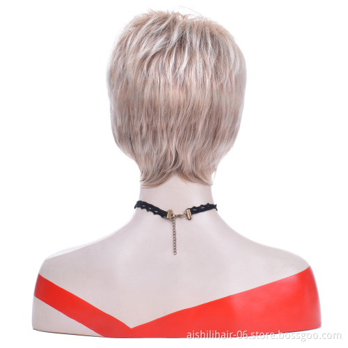 Wholesale natural stort mix flaxen blonde fibre heat resisitant synthetic hair wigs for women